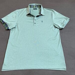 William Murray Golf Polo Men Large Plaid Trim Performance Poly Spandex Green Sol